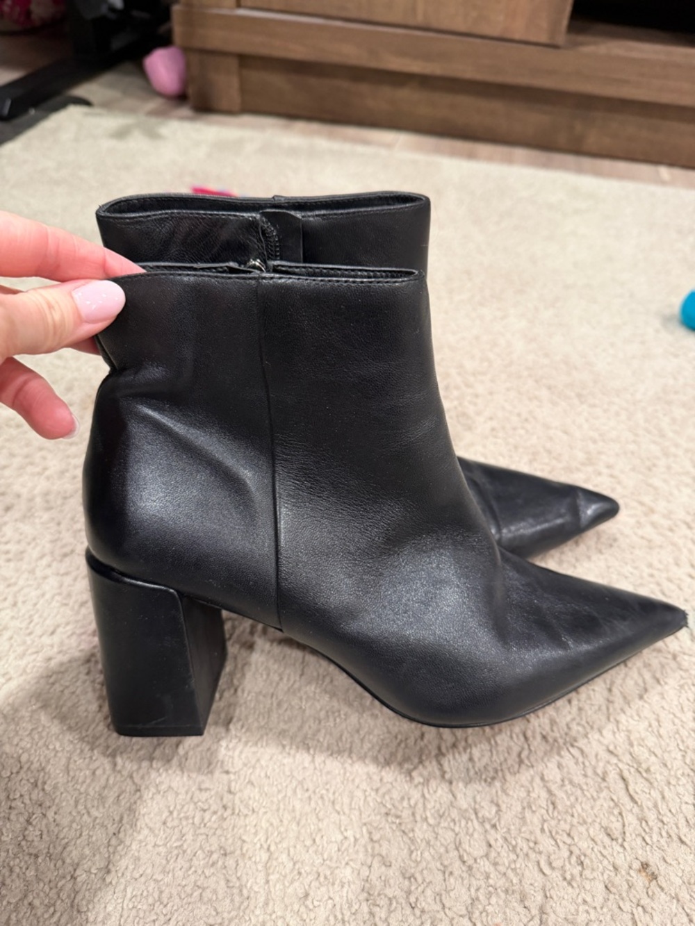 Vince Camuto Black Pointed-Toe Block Heel Ankle Boots